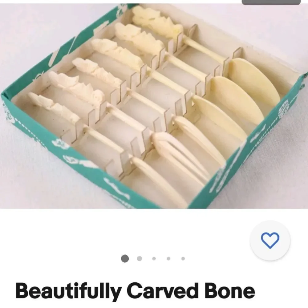HAND CARVED Bone Vintage 3‎ Piece Set
